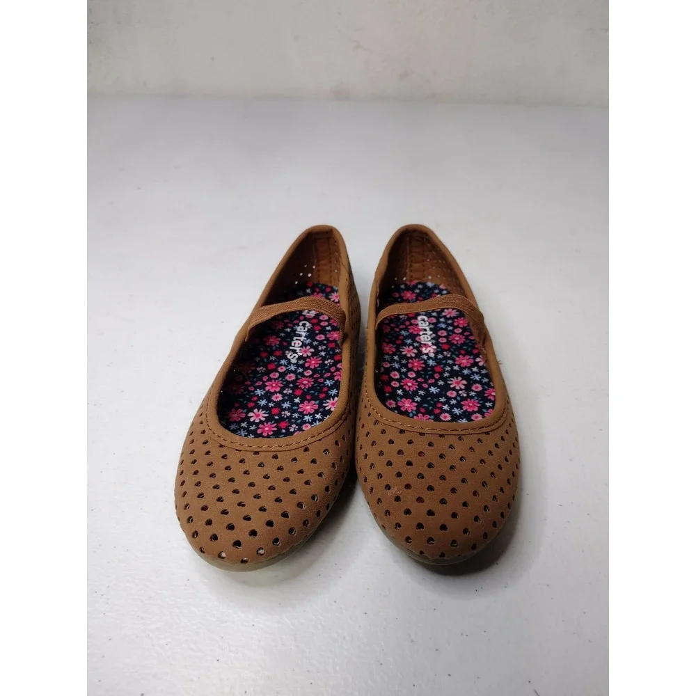 Carters Girls Tan Brown Perforated Heart Mary Jane Ballet Flats Size 12 Kids